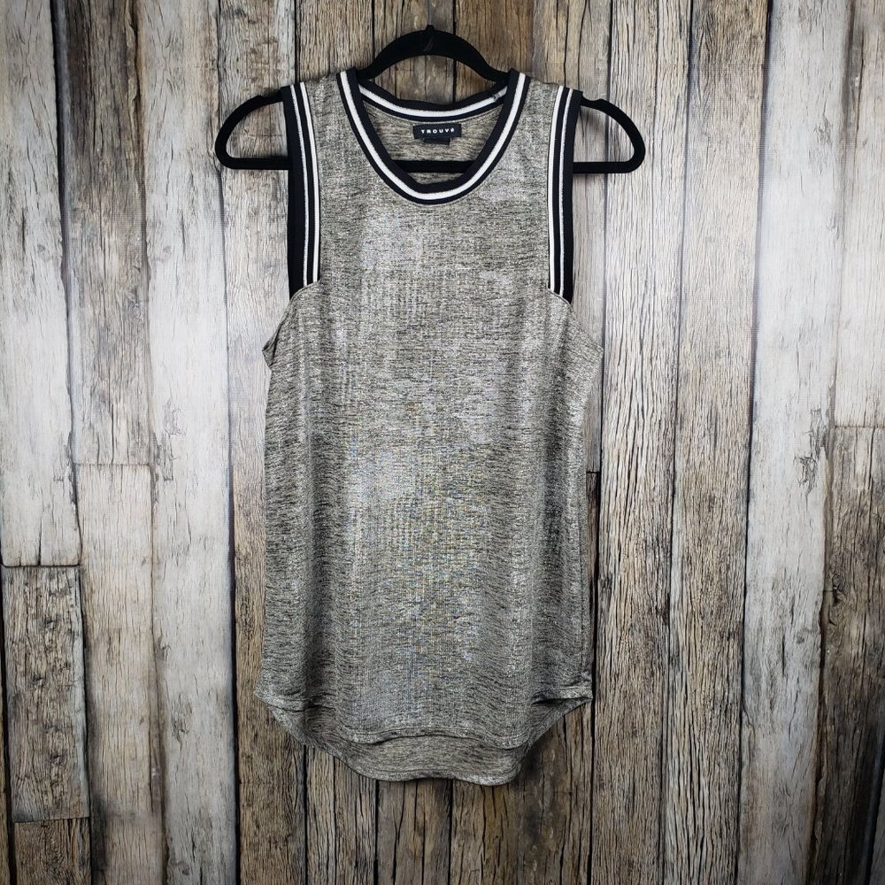 Trouve Rib Trim Sporty Metallic Tank - M
